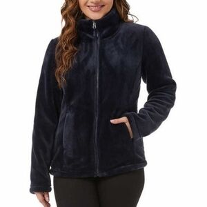 Women's Plush Faux Fur Full Zip Jacket-Storm Blue​